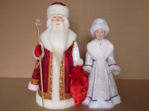 Куклы Русский Дед Мороз и Снегурочка серебристая